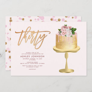 Blush Pink & Gold Cake Confetti30. Geburtstags-Par Einladung