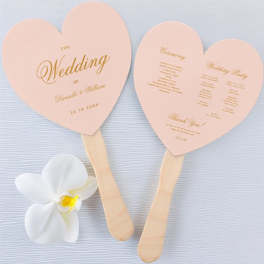 Blush Pink Gold Calligraphy Heart Wedding Program Fächer