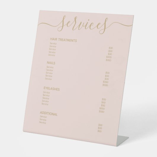Blush Pink Gold Chair Hair Stylist Preisliste Menü Sockelschild (Vorderseite)