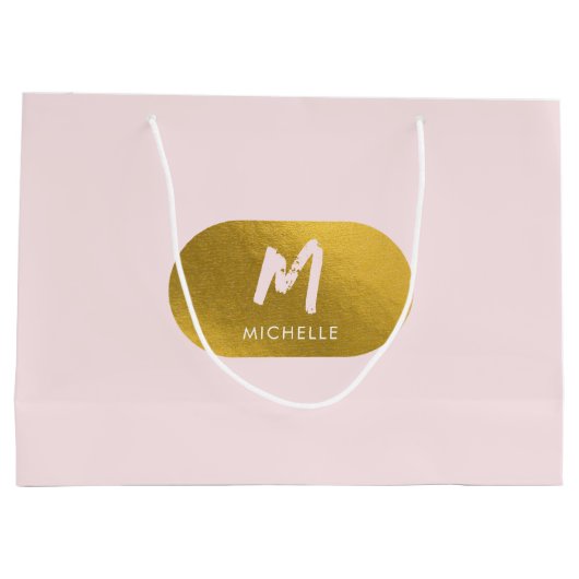 Blush Pink Gold Chic Feminine Monogram Initial Große Geschenktüte (Rückseite)
