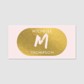 Blush Pink Gold Chic Feminine Monogram Initial Namensschild (Vorderseite)