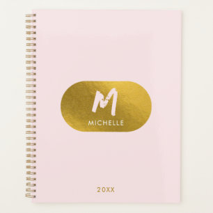 Blush Pink Gold Chic Feminine Monogram Initial Planer