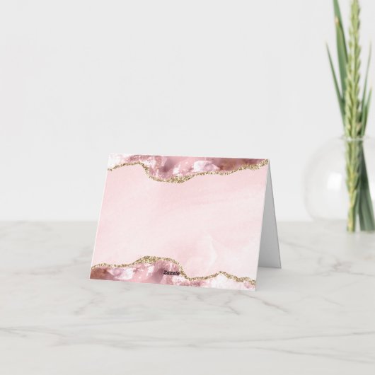 Blush Pink Gold Chic Glitzer Gold Agate Monogram (Rückseite)