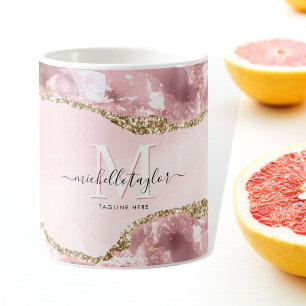 Blush Pink Gold Chic Glitzer Gold Agate Monogram Kaffeetasse