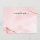 Blush Pink Gold Chic Glitzer Gold Agate Monogram N Mitteilungskarte (Vorne/Hinten)