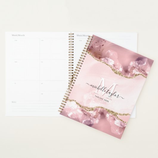 Blush Pink Gold Chic Glitzer Gold Agate Monogram Planer (Anzeige)