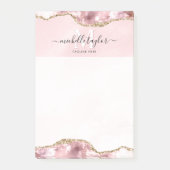 Blush Pink Gold Chic Glitzer Gold Agate Monogram Post-it Klebezettel (Vorderseite)