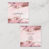 Blush Pink Gold Chic Glitzer Gold Agate Monogram Quadratische Visitenkarte (Vorne/Hinten)