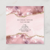 Blush Pink Gold Chic Glitzer Gold Agate Monogram Quadratische Visitenkarte (Rückseite)