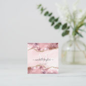 Blush Pink Gold Chic Glitzer Gold Agate Monogram Quadratische Visitenkarte (Stehend Vorderseite)