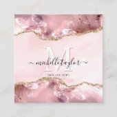 Blush Pink Gold Chic Glitzer Gold Agate Monogram Quadratische Visitenkarte (Vorderseite)