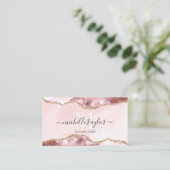Blush Pink Gold Chic Glitzer Gold Agate Monogram Visitenkarte (Stehend Vorderseite)