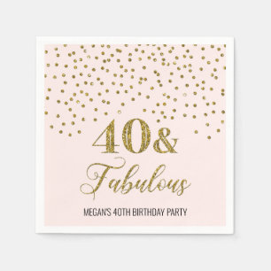 Blush Pink Gold Confetti 40 & Fabulous Serviette
