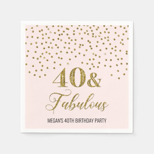 Blush Pink Gold Confetti 40 & Fabulous Serviette (Vorderseite)