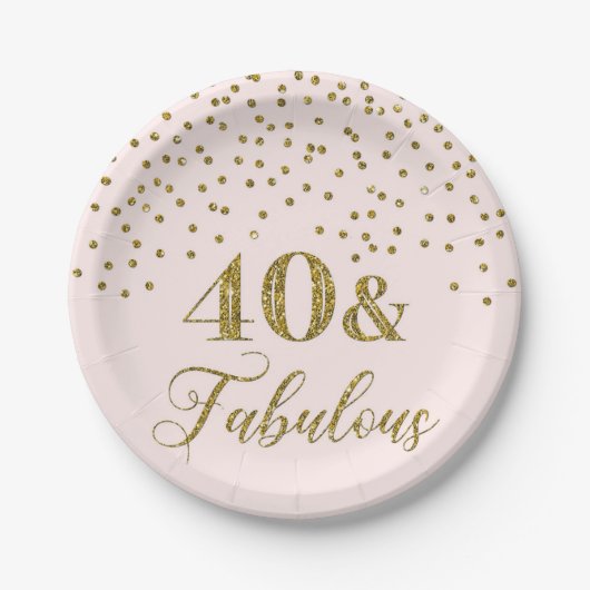 Blush Pink Gold Confetti 40. Geburtstag Party Pappteller (Vorderseite)