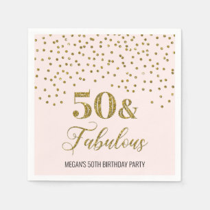 Blush Pink Gold Confetti 50 & Fabulous Serviette