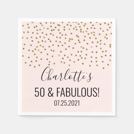 Blush Pink Gold Confetti 50 & Fabulous Serviette (Vorderseite)