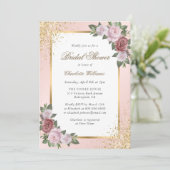 Blush Pink Gold Confetti Brautparty Einladung (Stehend Vorderseite)