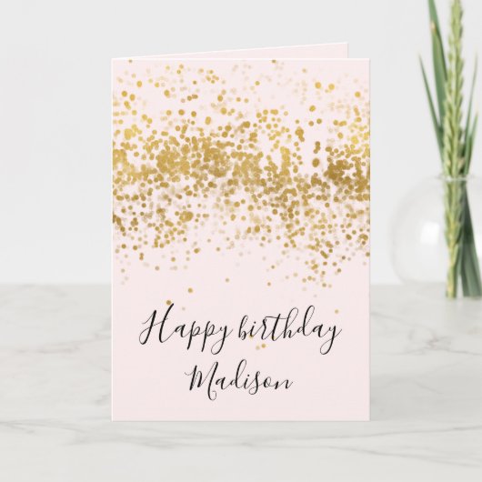 Blush Pink Gold Confetti Dots Geburtstag Karte (Vorderseite)