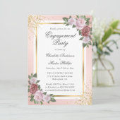 Blush Pink Gold Confetti Floral Engagement Party Einladung (Stehend Vorderseite)