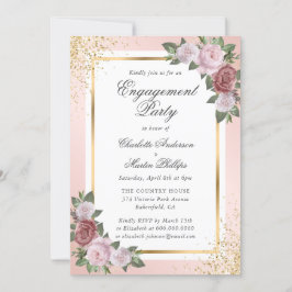 Blush Pink Gold Confetti Floral Engagement Party Einladung