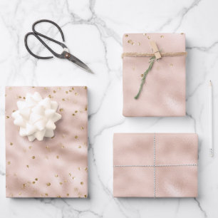 Blush Pink Gold Confetti Geschenkpapier Set