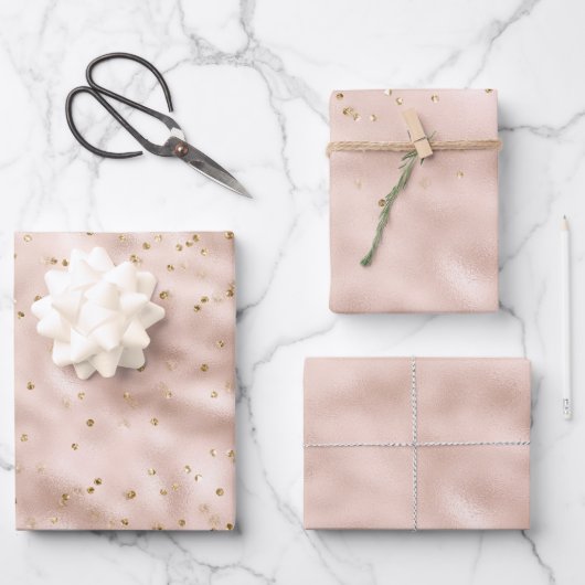 Blush Pink Gold Confetti Geschenkpapier Set (Vorderseite)