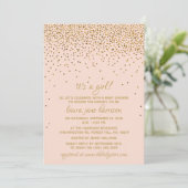 Blush Pink & Gold Confetti Girl's Baby Shower Einladung (Stehend Vorderseite)