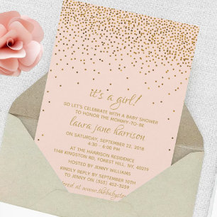 Blush Pink & Gold Confetti Girl's Baby Shower Einladung