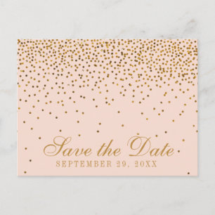Blush Pink & Gold Confetti Hochzeit speichern das Ankündigungspostkarte