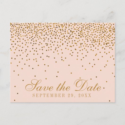 Blush Pink & Gold Confetti Hochzeit speichern das  Ankündigungspostkarte (Vorderseite)