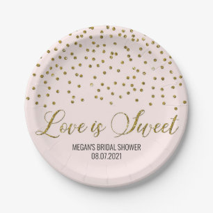 Blush Pink Gold Confetti Liebe ist süß Pappteller