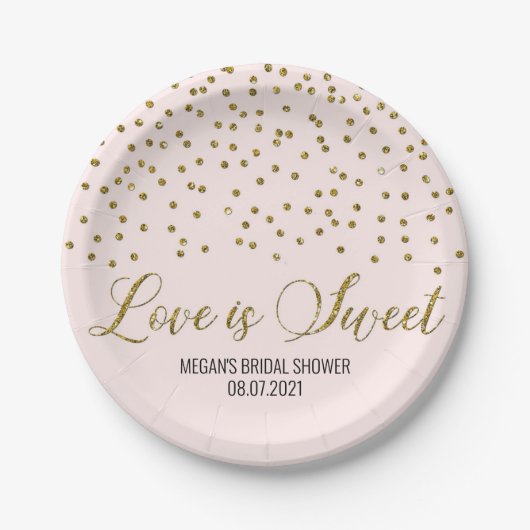 Blush Pink Gold Confetti Liebe ist süß Pappteller (Vorderseite)