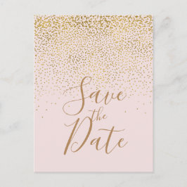 Blush Pink & Gold Confetti Modern Save the Date Ankündigungspostkarte