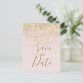 Blush Pink & Gold Confetti Modern Save the Date Ankündigungspostkarte (Stehend Vorderseite)