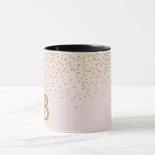 Blush Pink & Gold Confetti Modernes Glam Trendy Tasse (Zentrum)