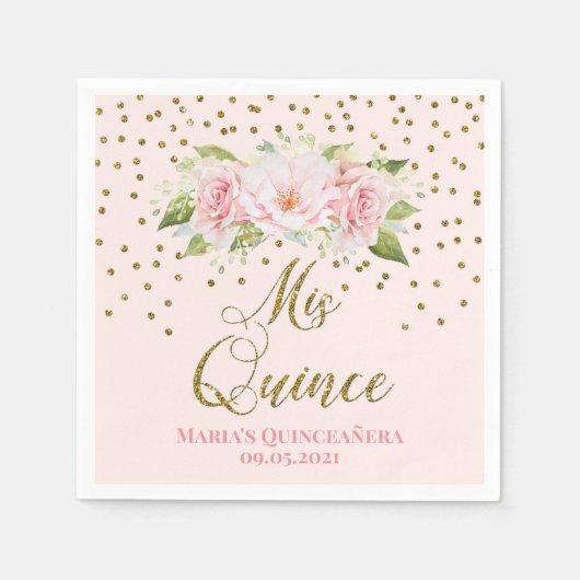 Blush Pink Gold Confetti Quinceañera Geburtstag Serviette (Vorderseite)