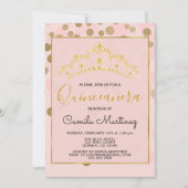 Blush Pink & Gold Confetti Quinceanera mit Tiara Einladung (Vorderseite)