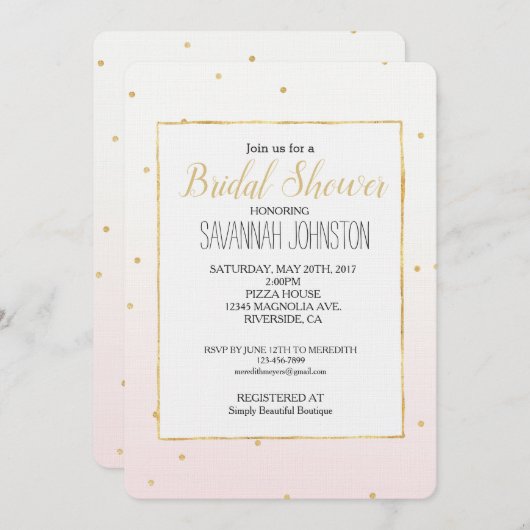 Blush Pink Gold Confetti Sparkle Ombre Einladung (Vorne/Hinten)