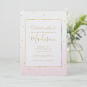 Blush Pink Gold Confetti Sparkle Ombre Geburtstag Einladung (Stehend Vorderseite)