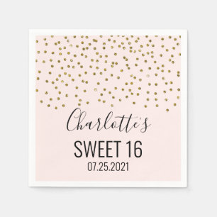 Blush Pink Gold Confetti Süße 16 Geburtstag Serviette