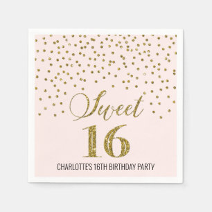 Blush Pink Gold Confetti Sweet 16 Geburtstag Serviette