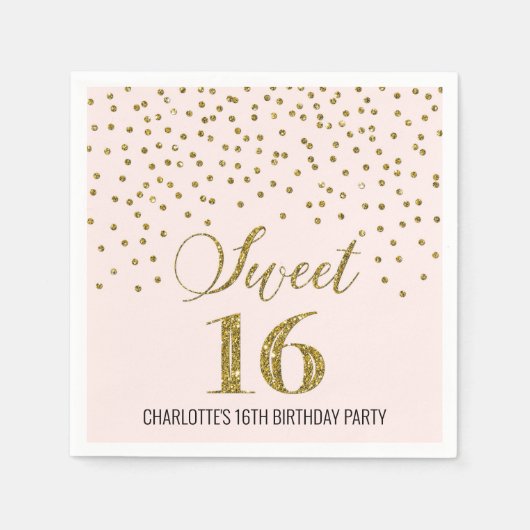 Blush Pink Gold Confetti Sweet 16 Geburtstag Serviette (Vorderseite)