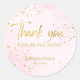 Blush Pink & Gold Confetti Sweet 16 Thank You Runder Aufkleber