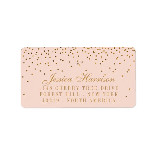 Blush Pink & Gold Confetti Wedding Adressaufkleber (Vorne)