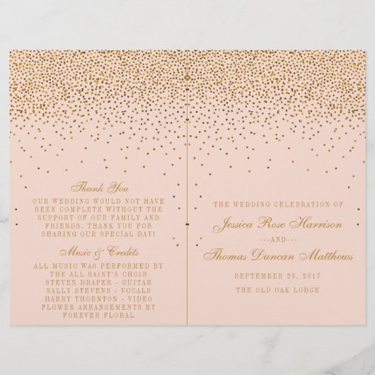 Blush Pink & Gold Confetti Wedding Bi-fold Program (Vorderseite)