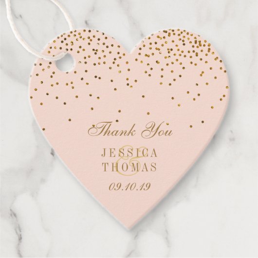 Blush Pink & Gold Confetti Wedding Geschenkanhänger (Vorderseite)