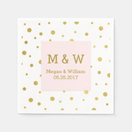 Blush Pink Gold Confetti Wedding Monogram Serviette