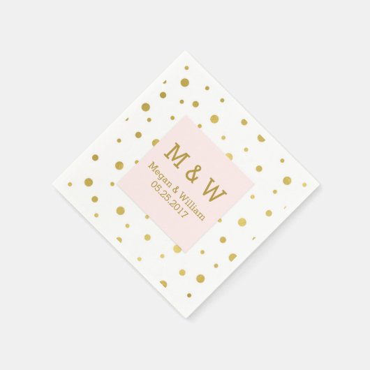 Blush Pink Gold Confetti Wedding Monogram Serviette (Ecke)