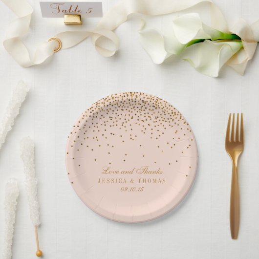 Blush Pink & Gold Confetti Wedding Pappteller (Hochzeit)